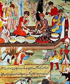 Mughal Era - enjoying Naan and cooked meats