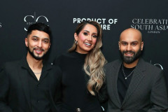 LONDON, ENGLAND - FEBRUARY 20: (L to R) SMASHBengali, Nikita Kanda and Haroon Rashid attend Celebrating South Asians hosted at BAFTA Piccadilly on February 20, 2026 in London, England. (Photo by Grant Buchanan/Dave Benett/Getty Images for Society O/Product of Culture)