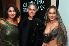 LONDON, ENGLAND - FEBRUARY 20: (L to R) Meneesha Kellay, Deep Kailey and Ayesha Hussain attend Celebrating South Asians hosted at BAFTA Piccadilly on February 20, 2026 in London, England. (Photo by Grant Buchanan/Dave Benett/Getty Images for Society O/Product of Culture)
