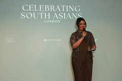 LONDON, ENGLAND - FEBRUARY 20: Monika Sharma Abbas speaks at Celebrating South Asians hosted at BAFTA Piccadilly on February 20, 2026 in London, England. (Photo by Grant Buchanan/Dave Benett/Getty Images for Society O/Product of Culture)