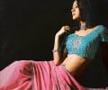 Cyan and Pink Embroided Saree