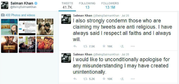 Salman Khan has removed his defensive comments about Yakub Memon’s execution on Twitter at his father’s request.