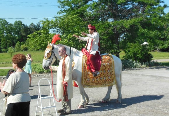 A Sikh groom’s moment of joy and pride was abruptly interrupted when he was thrown off the back of a horse.