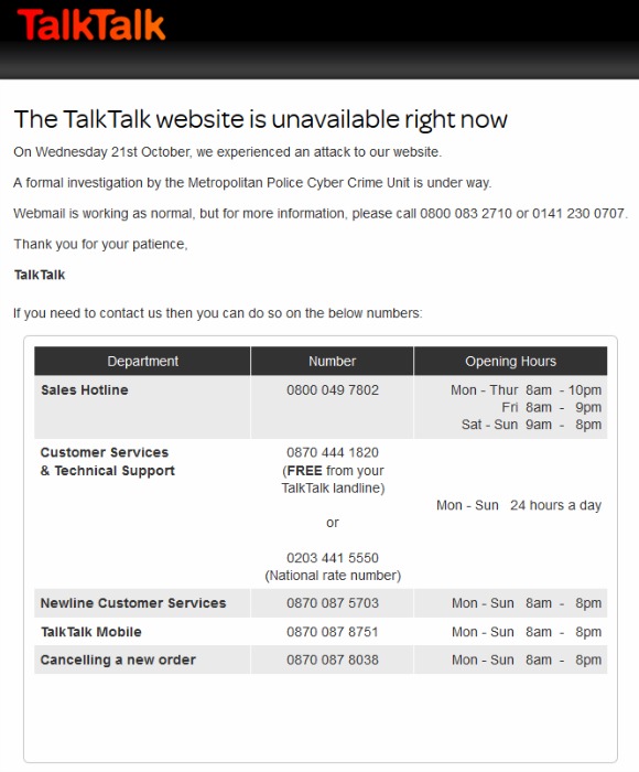 TalkTalk Website Hack risks Customer Data