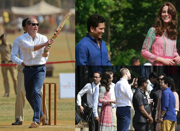 William and Kate enjoy cricket with Sachin Tendulkar