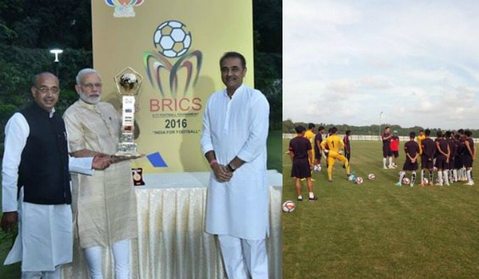 Narendra Modi unveiled the BRICS U7 Football Cup trophy on October 1, 2016