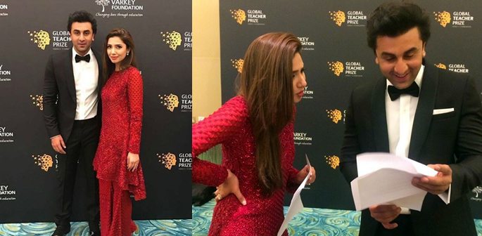 Mahira Khan speaks at the Global Teacher Prize ceremony alongside Ranbir Kapoor