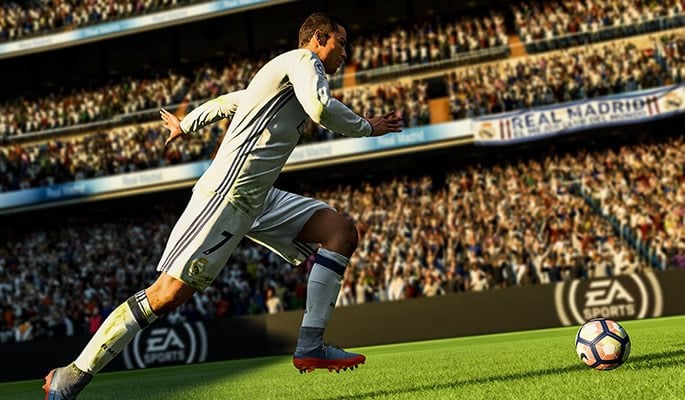 Ronaldo running for the ball in FIFA 18