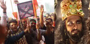 Protestors and still of Ranveer