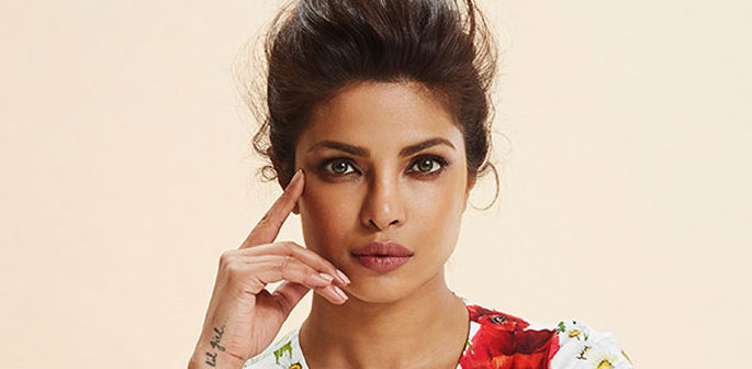 Priyanka with her hair styled up