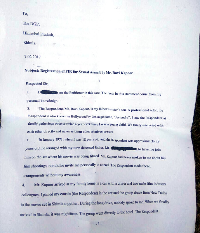Letter 1 - Sex Abuse complaint filed against Bollywood actor Jeetendra