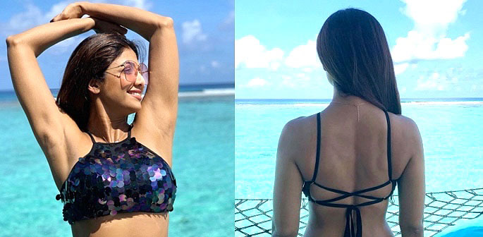 Shilpa Shetty rocks a Blue Bikini for Anniversary in Maldives | DESIblitz