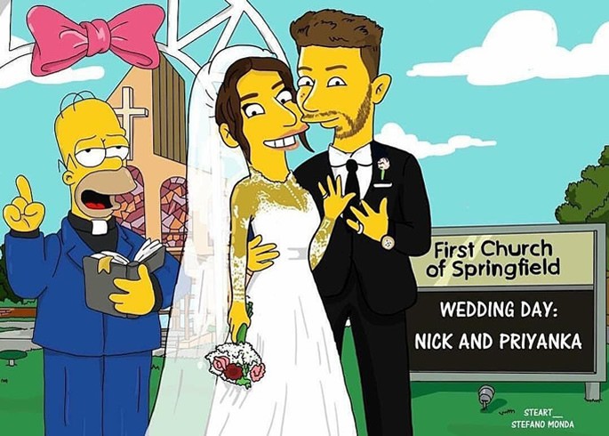 Priyanka and Nick Wedding illustrated with The Simpsons - Western