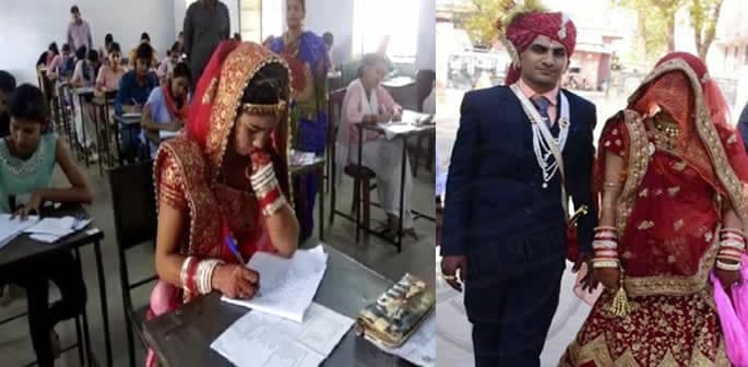 Indian Bride takes Final Exam on her Wedding Day f