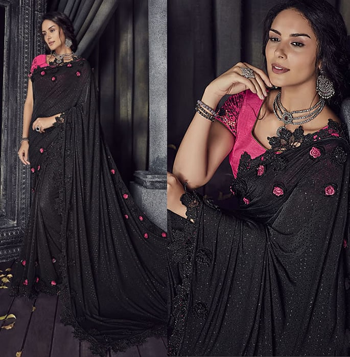 Stylish and Beautiful Crystal Sarees for Any Occasion - black pink