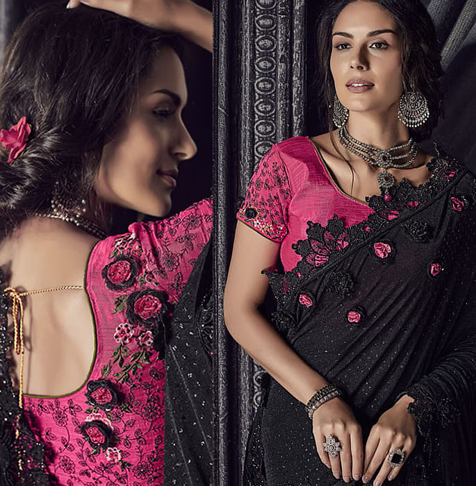 Stylish and Beautiful Crystal Sarees for Any Occasion - black pink2