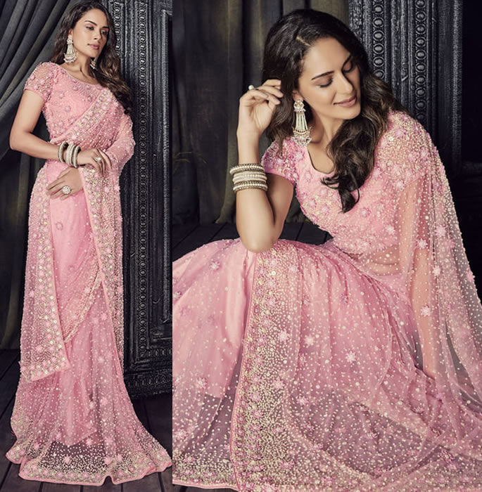 Stylish and Beautiful Crystal Sarees for Any Occasion - pink 