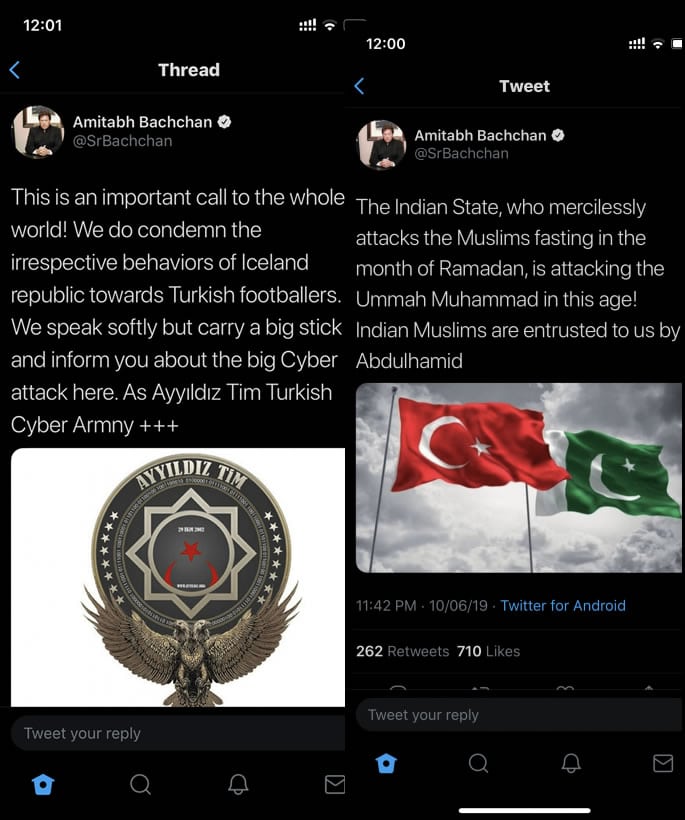 Turkish Cyber Attackers hack Amitabh Bachchan's Twitter - tweets