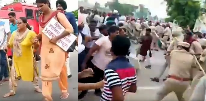 पोलिसांनी शिक्षकांकडून मारहाण आणि पाण्याचा तोफ