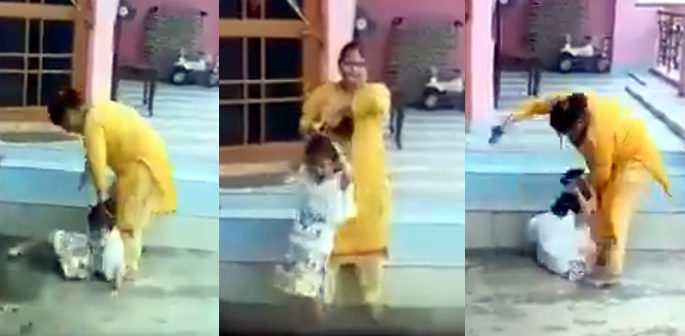 Indian Mother brutally Beating Little Daughter filmed by Father f