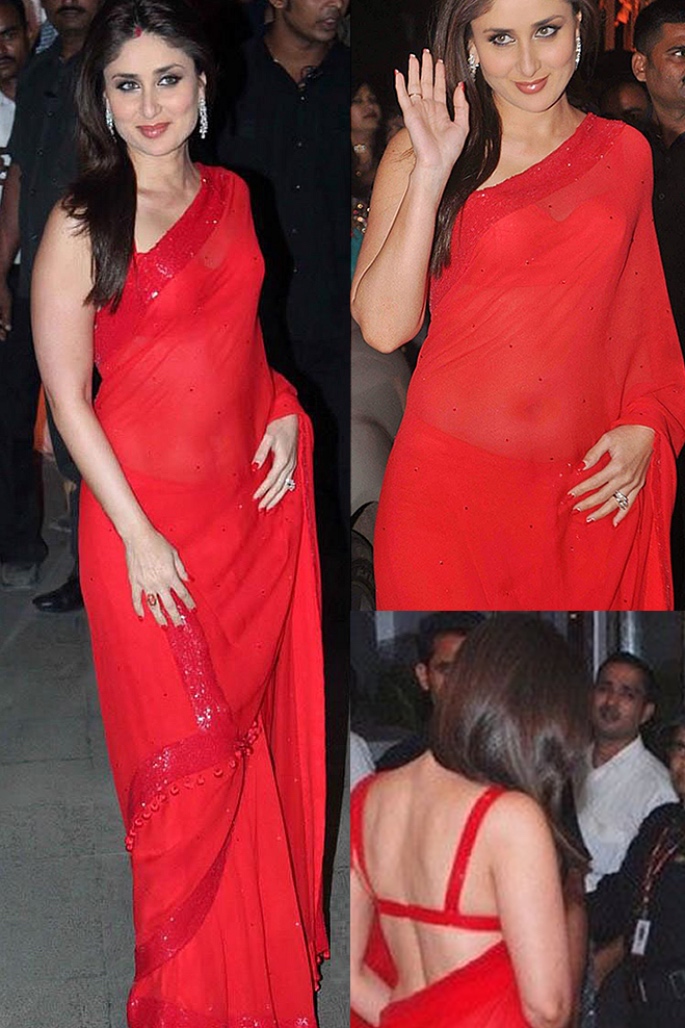 7 Stylish Looks of Kareena Kapoor in a Saree - fiery red