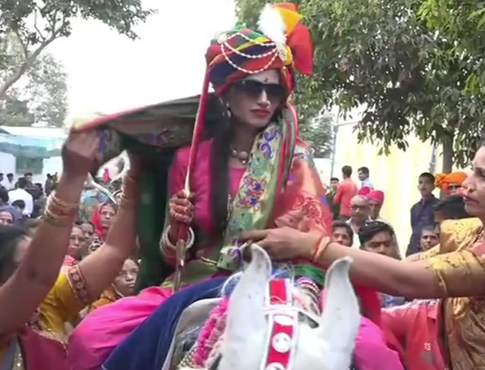 Indian Sisters arrive at Wedding On Horses with Swords - sister