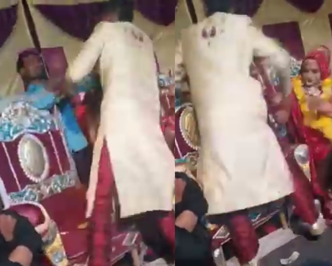 Angry Indian Groom erupts into Fight at His Wedding - scuffle