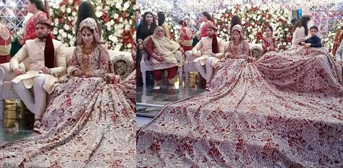 Pakistani Bride gets Trolled for her 100kg Bridal Dress f