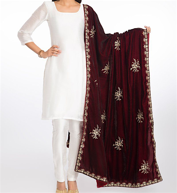 trending simple dress with velvet shawl