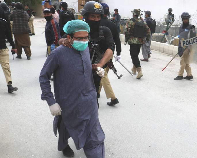 Pakistani Doctors Protesting for PPEs are Beaten by Police