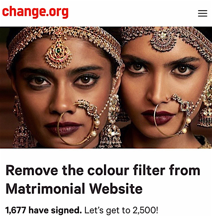 Shaadi.com removes its Skin Tone Feature - petition