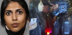 US Indian Woman spits at Officer at Anti-Trump Protest