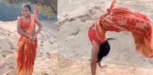 Indian Woman performs Backflips in Saree in Viral Video f