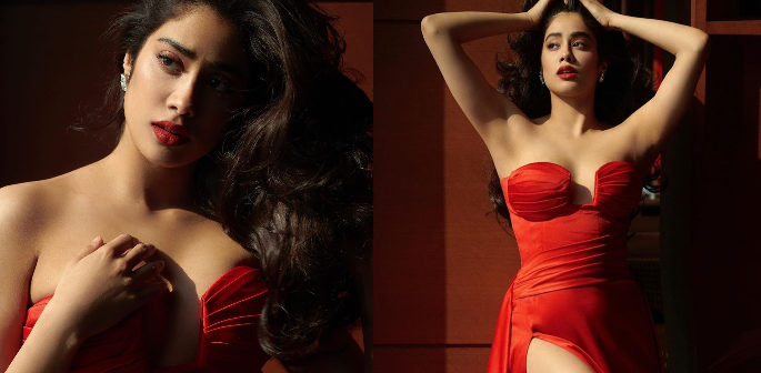 Janhvi Kapoor slays in Fiery Red Strapless Dress f