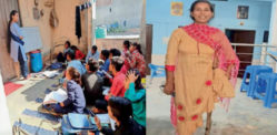 One-Legged Indian Woman teaches Children Door to Door f