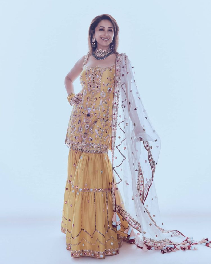 5 Stunning Ethnic Looks of Madhuri Dixit - yellow
