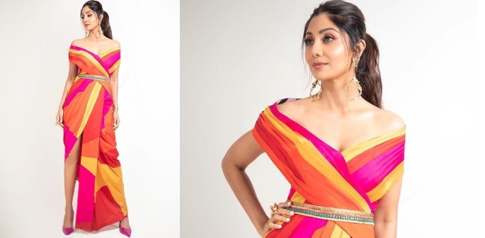 Shilpa Shetty abbaglia in Sari multicolore f