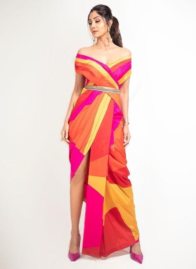 Shilpa Shetty dazzles in Multi-Coloured Sari - shilpa shetty