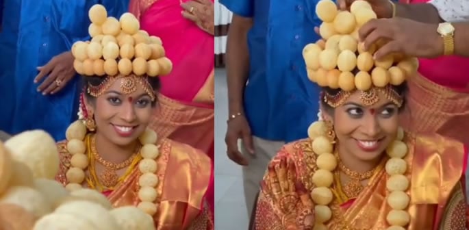 Indian Bride wears Panipuri 'Jewellery' for Wedding f