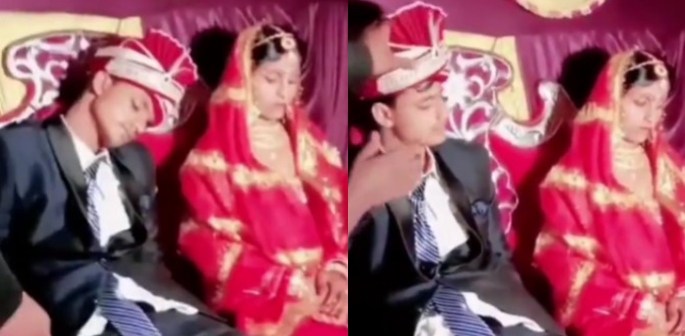Indian Groom falls Asleep on Stage at his own Wedding f