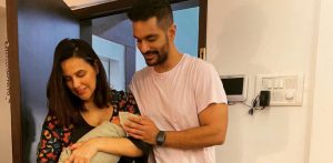 Neha Dhupia Reveals face of Newborn baby Son