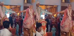 Indian Couple arrive at Wedding on Horses