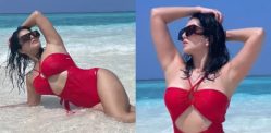 Sunny Leone wears Red Swimsuit during Maldives vacation