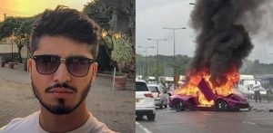 Lord Aleem's Lamborghini bursts into Flames after Collision f