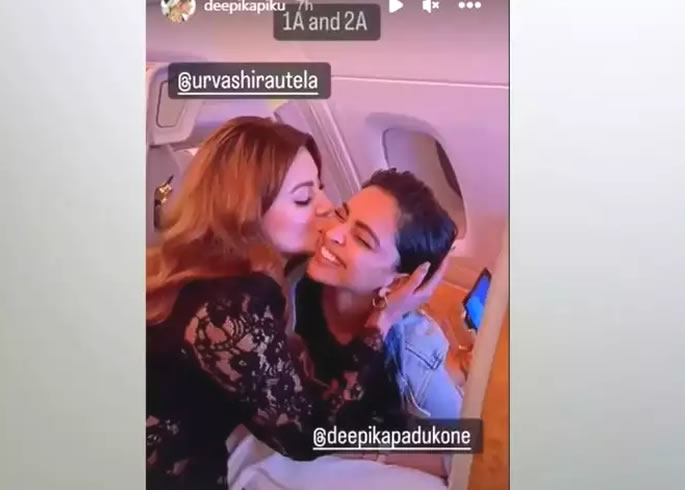 Urvashi Rautela kisses Deepika Padukone on Flight