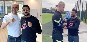 Amir Khan meets Manchester City stars at Training Ground f