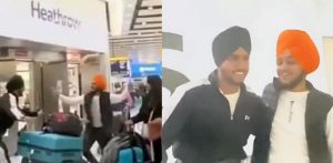 Man welcomes Friend at Heathrow Airport with Bhangra f