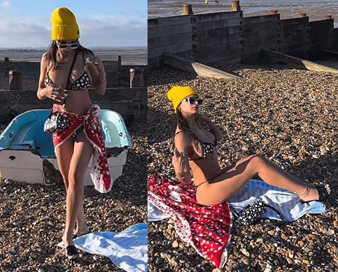 Mia Khalifa mocks British Beachgoers as she Strips to Bikini 3
