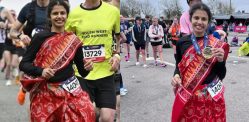 NRI Woman runs Manchester Marathon in Saree f