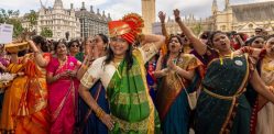 700 Women in Sarees dance to Naatu Naatu on London Streets f